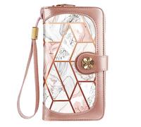 Coco Rossi Wallets for Women Multi Card Holder Wallet Clutch Wallet Card Holder Organizer Ladies Purse with Wrist strap Purse, Pink Marble, long purse, Casual