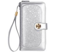 Coco Rossi Wallets for Women Multi Card Holder Wallet Clutch Wallet Card Holder Organizer Ladies Purse with Wrist strap Purse, Silver Glitter, long purse