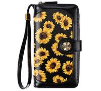 Coco Rossi Wallets for Women Multi Card Holder Wallet Clutch Wallet Card Holder Organizer Ladies Purse with Wrist Strap Purse, Sunflower, Large