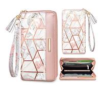 Coco Rossi Wallets for Women PU Leather Card Holder Organizer Ladies Clutch with Tassel Wristlet Wrist strap, Gold Marble, long purse, Modern