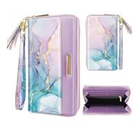 Coco Rossi Wallets for Women PU Leather Card Holder Organizer Ladies Clutch with Tassel Wristlet Wrist Strap, Gradient Marble, Long Purse, Casual