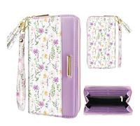 Coco Rossi Wallets for Women PU Leather Card Holder Organizer Ladies Clutch with Tassel Wristlet Wrist strap, White Daisy, long purse