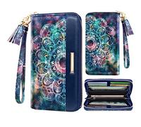 Coco Rossi Wallets for Women PU Leather Card Holder Organizer Ladies Clutch with Tassel Wristlet Wrist strap, Mandala, long purse, Casual