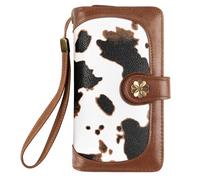 Coco Rossi Women Wallets Multi Card Case Wallet Clutch Wallet Card Holder Organizer Ladies Purse Wrist strap Purse, Brown Cow, Flower Cow, long purse