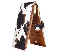 Coco Rossi Womens RFID Blocking Large Capacity Wallet Multi Card Organizer Bifold Wallet for Women with Zipper Pocket, Brown Cow, L, Classic
