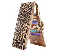 Coco Rossi Womens RFID Blocking Large Capacity Wallet Multi Card Organizer Bifold Wallet for Women with Zipper Pocket, Light Leopard, L, Modern