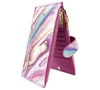 Coco Rossi Womens RFID Blocking Large Capacity Wallet Multi Card Organizer Bifold Wallet for Women with Zipper Pocket, Purple Painting, L, Custom