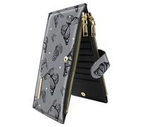 Coco Rossi Womens RFID Blocking Large Capacity Wallet Multi Card Organizer Bifold Wallet for Women with Zipper Pocket, Black Butterflies, L, Classic
