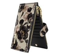 Coco Rossi Womens RFID Blocking Large Capacity Wallet Multi Card Organizer Bifold Wallet for Women with Zipper Pocket, Champagne Rose, L, Classic,fashion,floral