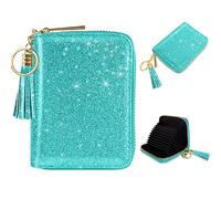 Coco Rossi Women's Small Credit Card Wallet RFID Cute Card Holder for Women with Tassel, Tiffany Glitter