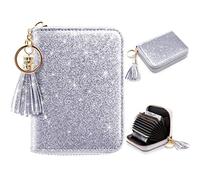 Coco Rossi Women's Small Credit Card Wallet RFID Glitter Cute Credit Card Holder Wallets for Women, A Silver, S