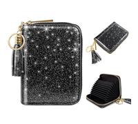 Coco Rossi Women's Small Credit Card Wallet RFID Glitter Cute Credit Card Holder Wallets for Women, A Glitter Black, S, Stylish Cute