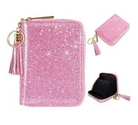 Coco Rossi Women's Small Credit Card Wallet RFID Glitter Cute Credit Card Holder Wallets for Women, A Glitter Peach, S, Minimalist