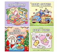 Coco Wyo Cozy Relaxing Stress Relief Colouring 4 Books Collection Set (Cozy Christmas, Cozy Corner, Cozy Cuties & Cozy Vibes)