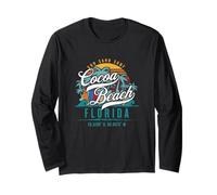 Cocoa Beach Florida Retro Sun Sand Surf Surfing Palm Trees Long Sleeve T-Shirt