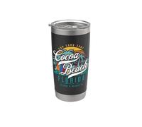Cocoa Beach Florida Retro Sun Sand Surf Surfing Palm Trees Stainless Steel Insulated Tumbler