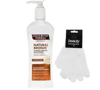 Cocoa Butter Body Lotion Natural Bronze Vitamin E with - Exfoliating Glove - Gradual Tanning 24-Hour Moisturizer Maintains Tan Deep Hydration Skincare for All Skin Tones Dry Stretch Marks 250ml