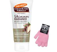 Cocoa Butter Shimmer Radiance Body Gloss Lotion 155ml - Illuminating Body Lotion with Vitamin E & Exfoliating Gloves for 48-Hour Moisture, Radiance Boost, and All-Over Shimmer