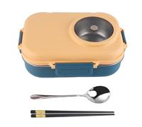 Cocoarm 1100ml Thermal Lunch Box Double Layer Lunch Box 304 Stainless Steel Box with Chopsticks Spoon Soup Bowl, 3 Grid Design Insulated Box for Separating Food (Blue Yellow)