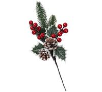 Cocoarm 26cm Christmas Picks Artificial Pine Cones & Red Berries Stems Festive Holiday Decor for Wreaths Trees Table Centerpieces with Lifelike Green Leaves (4)