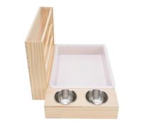 Cocoarm 3 in 1 Wooden Rabbit Feeder, with Litter Box 2 Bowls Large Capacity Anti Tipping Structure for Guinea Chinchilla Bunny Hamster Ferret Small Animals