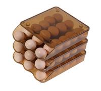 Cocoarm 3 Tiers Egg Holder for Refrigerator, Plastic Egg Storage Container with Drawer Style Rolling Design, Space Saving Clear Organizer for Fridge Shelves and Kitchen Use