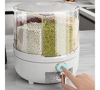 Cocoarm 360 Degree Rotating Cereal Dispenser, 6 Compartments Airtight Food Storage Container for Rice Grains and Flour, BPA-Free Plastic Kitchen Pantry Organizer (Medium)