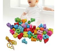 Cocoarm 51Pcs Alphabet Lacing Beads, Premium Beech Material Glossy Surface Fine Grinding Process, with Strings for Kids Parents Hand Eye Coordination Learning Arabic Numerals