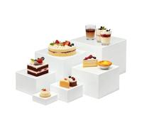 Cocoarm 6 Pcs Acrylic Display Boxes with Hollow Bottoms, Square Cube Buffet Risers for Food, Dessert, Cake, Jewelry and Collectibles Display, Stackable Nesting Stands in 6 Sizes(White)
