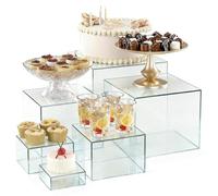 Cocoarm 6 Pcs Acrylic Display Boxes with Hollow Bottoms, Square Cube Buffet Risers for Food, Dessert, Cake, Jewelry and Collectibles Display, Stackable Nesting Stands in 6 Sizes (Transparent)