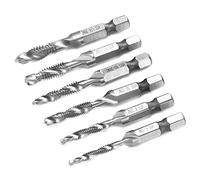 Cocoarm 6Pcs HSS Screw Tap Drill Bit Set, Hex Shank Combined Tap, Spiral Flute Design, Drill Chamfer in 1 Tool, US Standard 6 32NC to 1 4 20NC for Wood Plastic Aluminum
