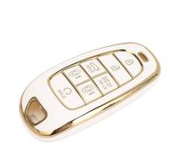 Cocoarm 7 Buttons Car Key Fob Cover, PU Full Coverage Car Key Fob Protector Case for 7 Button Keys, Lightweight Portable Shell for Sonata Tucson Santa Cruz 2022 2023 2024 (White)
