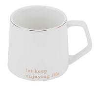 Cocoarm Ceramic Cup Coffee Mug 320ml with Lid and Spoon High Temperature Fired Porcelain Drinkware Non Slip Bottom Heat Insulated Handle for Home Office Cafe School (White let Letter Spoon with lid)