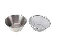 Cocoarm Colander Bowl, 304 Stainless Steel Deep Mixing Bowl with Microporous Strainer, 14.5 X 6.5 Cm Stackable for Washing Rice Pasta Small Grains Fruits in Kitchen Travel (Beige)