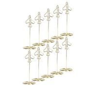 Cocoarm Cute Airplane Desktop Metal Business Card Holder, Easy Clamp/Holder Paper, Anti-Oxidation Wire, Golden, Pack of 10 with Base for Photos, Notes, Papers