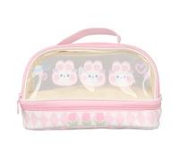 Cocoarm Cute Rabbit Pen Bag Kawaii Pencil Case Pink Cosmetic Bag with Double Layer Zipper Design Transparent for Kids School Stationery Makeup Storage