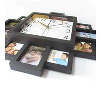 Cocoarm Decorative Wall Clock, Vintage Black Square Photo Frame Clock with Silent Non Ticking Feature for Bedroom and Living Room (Black)