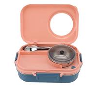 Cocoarm Double Layer Insulated Lunch Box 1100ml 304 Stainless Steel Leakproof 3 Grid Design with Soup Bowl Spoon Chopsticks Pink