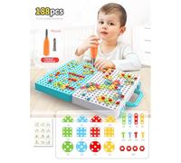 Cocoarm Electric Drill Toy Building Blocks Set, ABS STEM Learning Construction Puzzle 188PCS, 2D Creative Animals Plants Letters, Hand Eye Coordination Toy for Kids 3+ (188-pack)