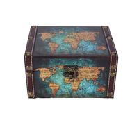 Cocoarm European Style Wooden Storage Box, Vintage Jewelry Organizer, Large Size, Green Map Pattern, Beautiful Carving, Photography Prop Display