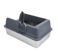 Cocoarm Extra Large Stainless Steel Cat Litter Box High Sided Litter Tray 58x37x25cm Semi Enclosed Top Entry Odor Control Easy Clean for Large Cats Indoor Multi Cat Homes (Dark Gray)