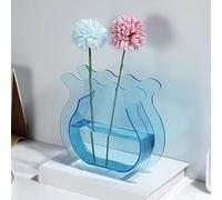 Cocoarm Fish Tank Vase Transparent Acrylic Mini Fish Bowl 21 X 22 X 6cm Clear Plant Tank Thickened Material Visible Waterline for Home Office Dorm Dormitory Table Decor (Transparent Blue)