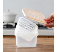 Cocoarm Food Preservation Box, Transparent Food Storage Box PP and PE Double Layer 13.5 X 13.5 X 7. Cm with Lid and Drain Basket for Kitchen Home Restaurant Vegetable Fruit (Beige)