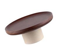 Cocoarm Fruit Plate, Retro Pottery and Wood Fruit Bowl High Footed Serving Tray, Raised Design for Cakes Snacks and Display in Living Room Kitchen Dining Table (Small Size)