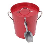 Cocoarm Ice Bucket Round Galvanized Sheet and Plastic Bar Ice Tub 19.5 X 20.5 X 16 Cm with Handle Cover and Shovel for Bar Home Parties Wine Beer Storage (Red)