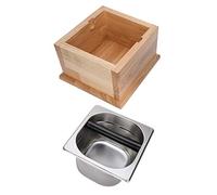 Cocoarm Knock Box Stainless Steel Coffee Grounds Container with Wood Base Deep Bowl Arc Inner Wall Cushioned Rod for Home Coffee Shop Bar Milk Tea Shop (Log color base + powder slag bucket set large