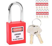 Cocoarm Lockout Locks Nylon PA Safety Padlocks 10 Pack 38mm Shackle Keyed Different with Writable Labels Non Conductive Body for Power Plant Maintenance Workers (Red)