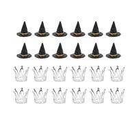 Cocoarm Mini Witch Hat and Princess Crown Cake Toppers, 12 Witch Hats 12 Crowns for Cupcake Decorations (Silver)