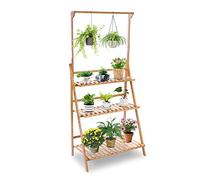 Cocoarm Multifunctional multi-layer flower shelf Bamboo plant stairs for more plants and hanging baskets, for indoor balcony, living room, outdoor garden decor 68.5 x 40 x 96cm