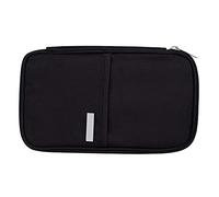 Cocoarm Passport Wallet Oxford Cloth Passport Holder with Multiple Card Slots Zipper Pocket Hand Strap for Family Travel Airport Boarding Pass Cash Document Organizer (Low Profile Black Trumpet)